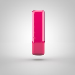 Glossy pink paint letter L lowercase. 3D render of bubble font with glint isolated on white background.