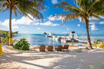 Gartenposter Tropischer Strand Wunderschöner karibischer Anblick mit türkisfarbenem Wasser in Caye Caulker, Belize.