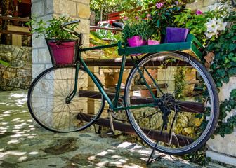 Old bicycle with flowers