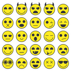 Set of Emoticons. Emoji icons collection. Smile funny faces. Vector eps10