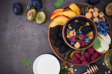 Healthy breakfast muesli with fresh berries and fruits