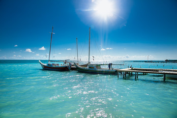 Caye Caulker dock on suny day. Belize