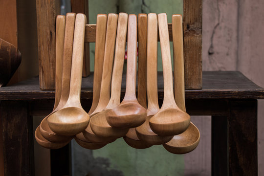 soup spoon or tablespoon made of wood