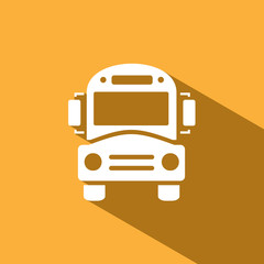 Bus school icon with shadow on yellow background