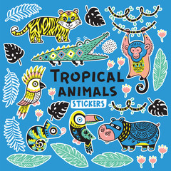 Sticker set with tropical animals