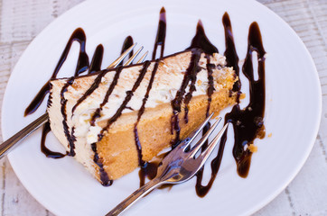Piece of cheesecake with chocolate