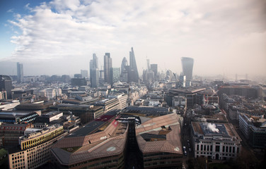 Fototapeta na wymiar rooftop view over London on a foggy day from St Paul's cathedral, UK