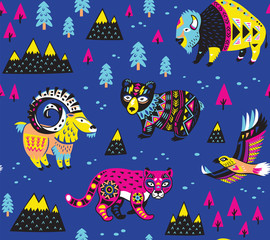 Seamless pattern with mountain animals