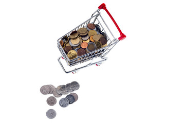 Finance Conceptual,Coins in shopping trolley