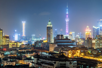 Fototapeta na wymiar Shanghai business district at night,building group of China.