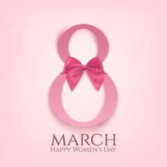 8 March greeting card template with pink bow.
