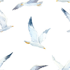 Fototapeta premium Watercolor seagull vector pattern