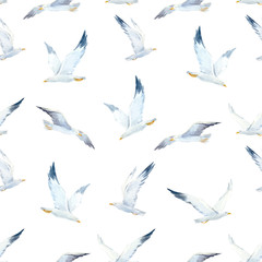 Watercolor seagull vector pattern