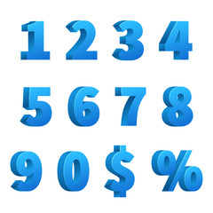 Blue 3d school numbers vector set