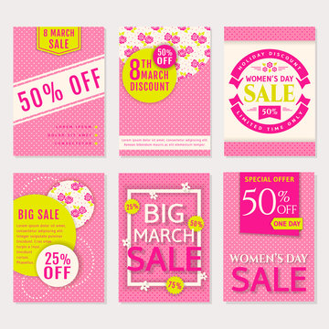 Women's Day sale. Vector banners set.