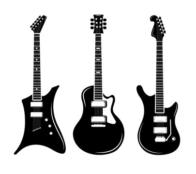 Vector black guitar icons acoustic and electric guitars