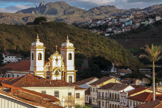 View of historic baroque church Igreja matriz Nossa Senhora do Pilar, Ouro Preto, UNESCO World heritage site, Minas Gerais, Brazil