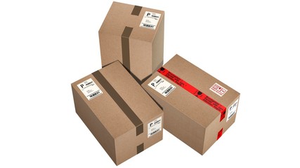 set of shipping cardboard box isolated on white