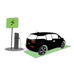 Electric car charging vector silhouette