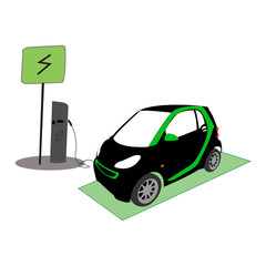 Electric car charging vector silhouette