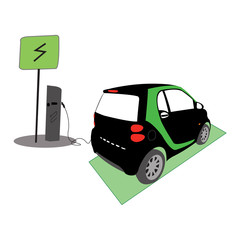 Electric car charging vector silhouette