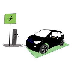 Electric car charging vector silhouette