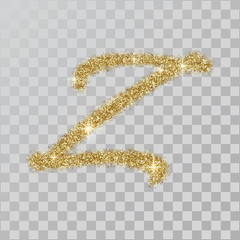 Gold glitter powder letter Z in  hand painted style.