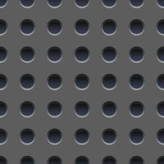 Seamless vector wallpaper of perforated gray metal plate.