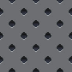Seamless vector wallpaper of perforated gray metal plate.