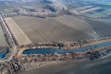 Winter landscape of plains from air