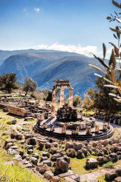 Delphi with ruins of the Temple in Greece