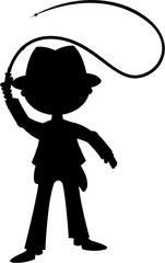 Cartoon Mini Adventurer with Whip Silhouette