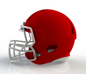Fototapeta premium Red american football helmet side view on a white background with detailed clipping path, 3D rendering