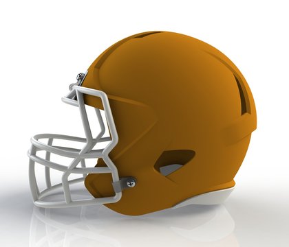 Brown american football helmet side view on a white background with detailed clipping path, 3D rendering
