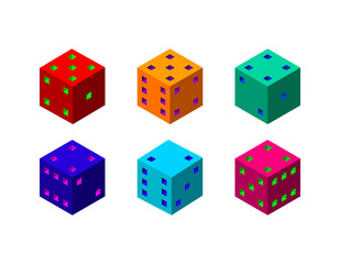 Dice set. 3d Vector colorful illustration.3d isometric style.