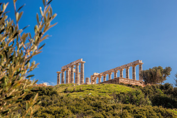 Famous Greek temple Poseidon, Cape Sounion in Greece