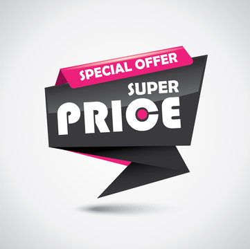 Banner bubble with promotional offer, glossy origami vector design 