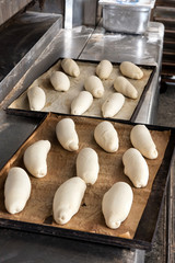 Bread dough on baking trays
