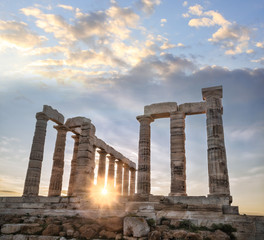 Famous Greek temple Poseidon, Cape Sounion in Greece