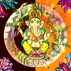 Vector illustration with Ganesha.