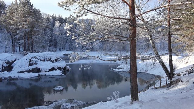 Video of Blue Lakes on Katun river in Altai mountains in winter season