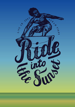 Surfer drawing print - ride into the sunset