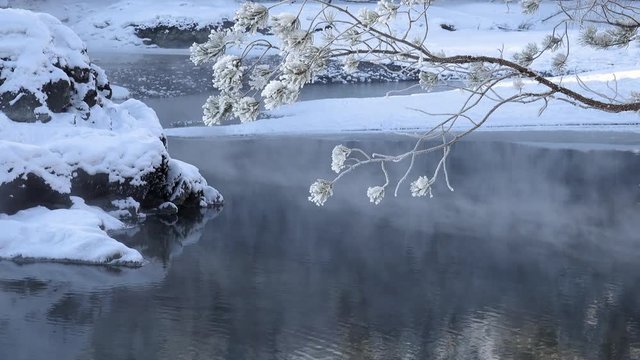 Video of Blue Lakes on Katun river in Altai mountains in winter season