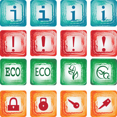 Icons set. Symbols. Media icons. Grunge. Set of square icons in a grunge style buttons. Vector Image.