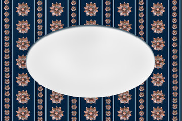 blue background with copper flowers and  oval copy space