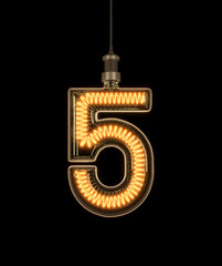 Fototapeta Number 5, Alphabet  made of light bulb. 3D illustration obraz
