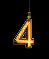 Number 4, Alphabet  made of light bulb. 3D illustration