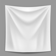 Blank white banner hanging on the grey wall vector template.