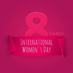 International Women's day banner. Ribbon 8 March. Paper scrolls. Vector illustration.