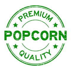 Grunge green premium quality popcorn round rubber seal stamp on white background